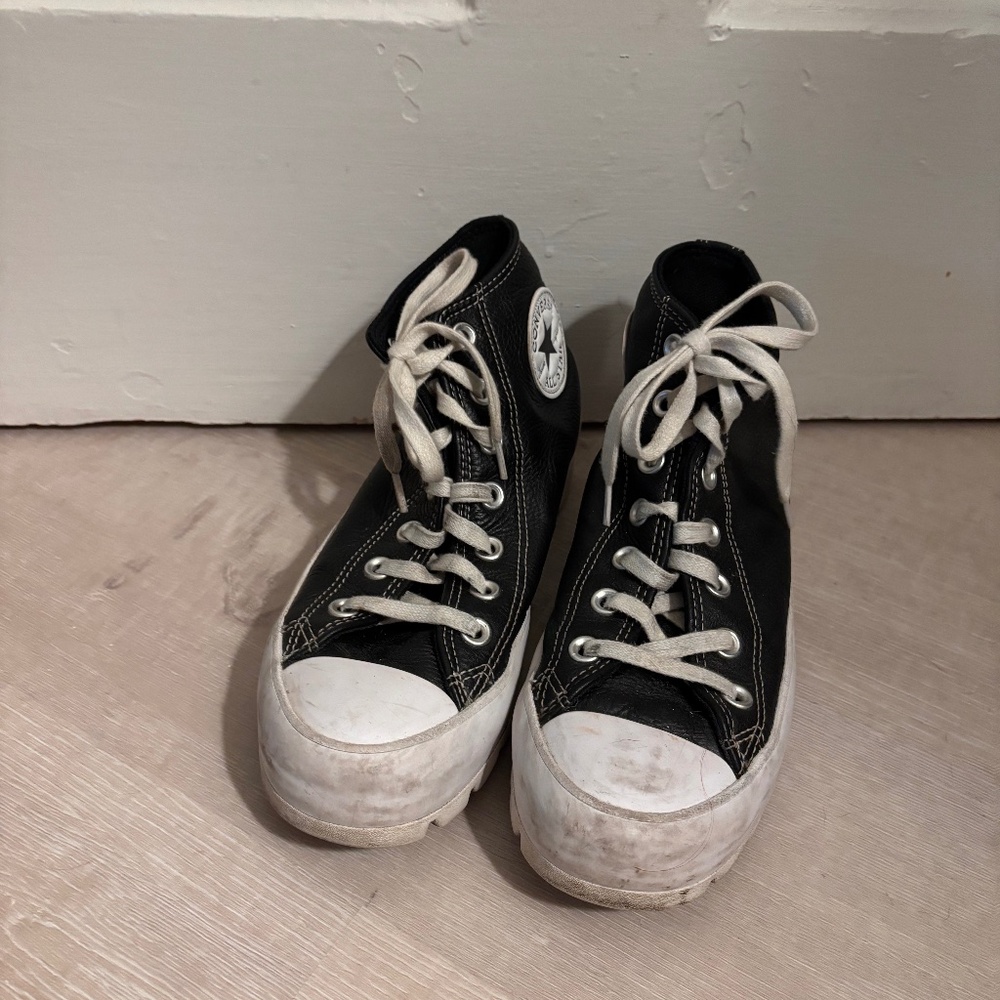 Converse Lug Sole Black Leather High-Top Sneakers - Size 6.5